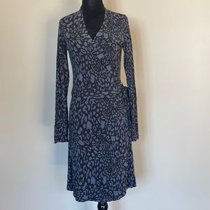 ESPRIT | Black & Grey Leopard Print Long Sleeve Wrap Dress ~ Size Large